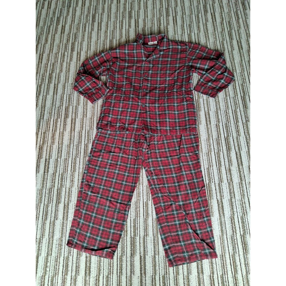 LL Bean Mens XXL Tall Red Green Scotch Plaid Flannel Pajama Set 2 Piece Sleep